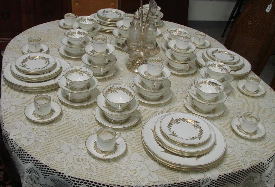 Minton China Malta Pattern Svc for 12 : Minton China Malta Pattern Svc for 12, 107pc Set of Minton China in the Malta Pattern, Consists of Complete Dinner Service for 12; Dinner Plates, Salad Plate Bread and Butter, Boullion Soups, Demitass