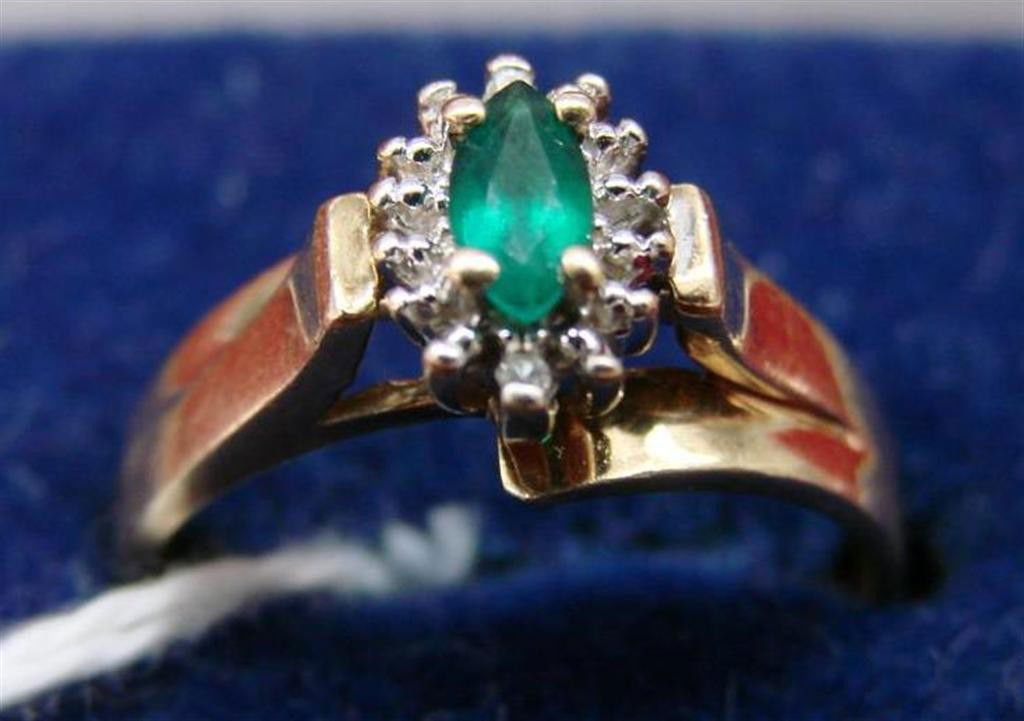 10K Yellow Gold Emerald & Diamond Ring, Size 7;: 10K Yellow Gold Emerald & Diamond Ring, Size 7; 2.4 Grams. Auction Estimate $150- 250.