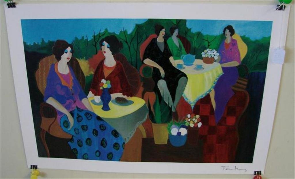 Signed Itzchak Tarkay Serio-Lithograph “Morning So: Listed Artist Serio-Lithograph by Itzchak Tarkay (1935) Signed Lower Right. Entitled "Morning Social" 18 5/8" x 27". Auction Estimate $400-600.