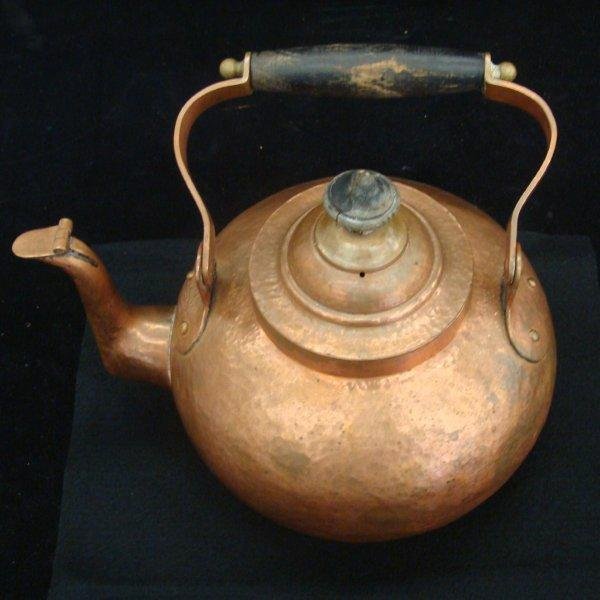 Joseph Heinrich Hammered Copper & Silver Tea Kettl: Hammered Copper & Sterling Silver Tea Kettle by Joseph Heinrich, Paris & NY. Auction Estimate $100-200.