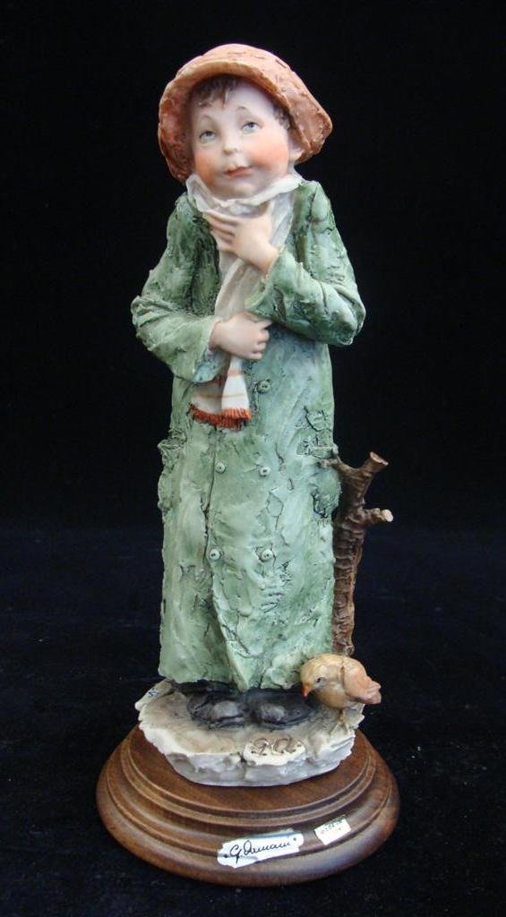 Giuseppe Armani Figurine: Winter #3483C, 1977 Edition.: Giuseppe Armani Figurine: Winter #3483C, 1977 Edition. Depicts Young Man in Full Length Coat, Scarf & Hat. COA. Auction Estimate: $100- 200.