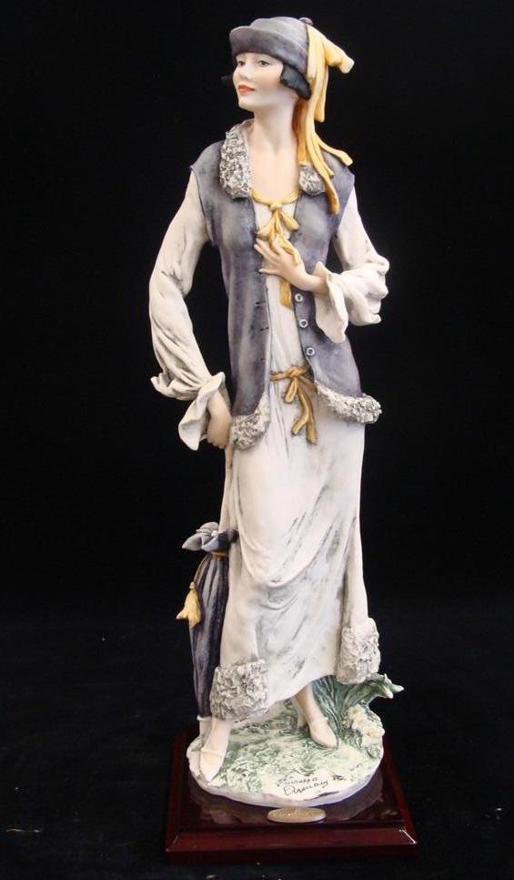 Giuseppe Armani Figurine: Tamara #798C. Ltd Ed #37/5000: Giuseppe Armani Figurine: Tamara #798C. Ltd Ed #37/5000. Depicts Classy Lady with Fur Trimmed Vest & Dress Holding Umbrella at Side. 17.75" Ht. Box & COA. Auction Estimate: $300-500.