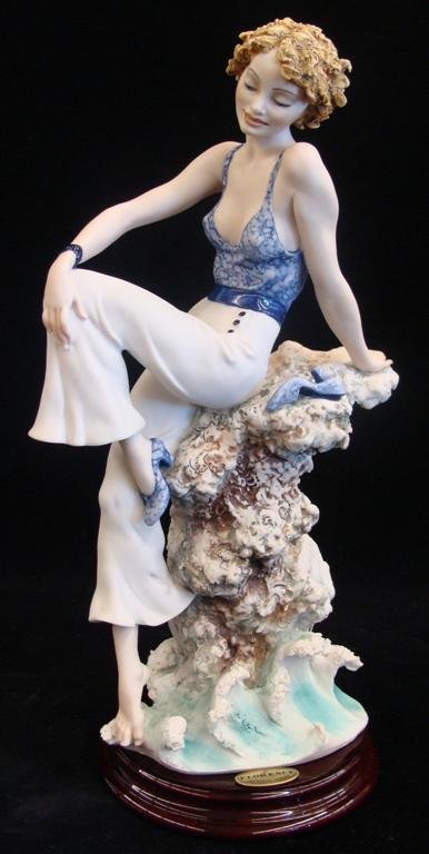 Giuseppe Armani Figurine: Sabrina #110C. 1997 Redemptio: Giuseppe Armani Figurine: Sabrina #110C. 1997 Redemption Piece, Members Only. Artist Signed Connie Ribaudo. Depicts Beach Beauty Sitting on Rock, Dangling One barefoot in Waves Box & COA. 12.25" Ht. A