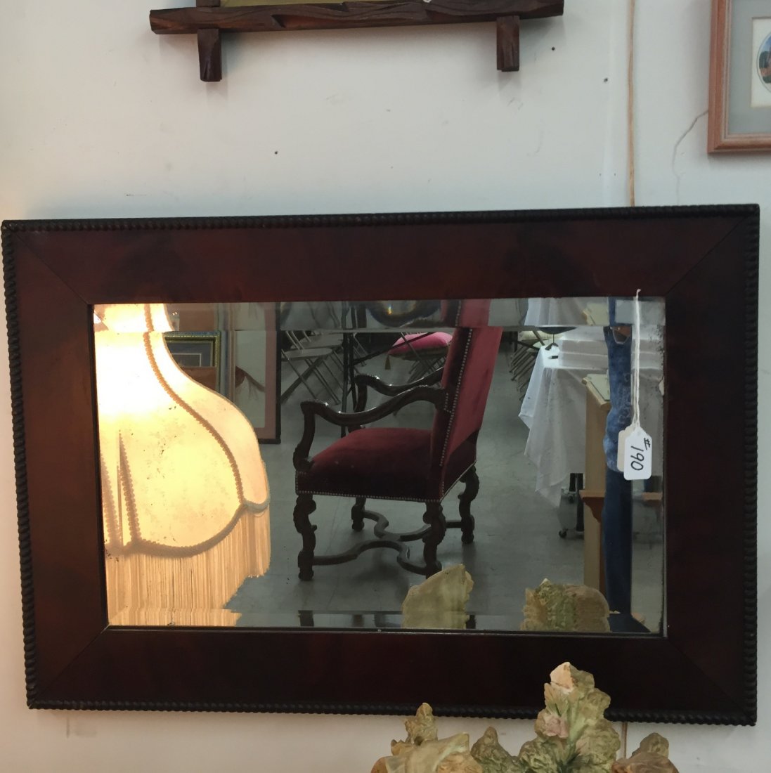 Antique Beveled Glass Mirror; Beaded Frame; 17x25.: Antique Beveled Glass Mirror in Beaded Frame; 17.5 x 25.5". Auction Estimate: $50-100.