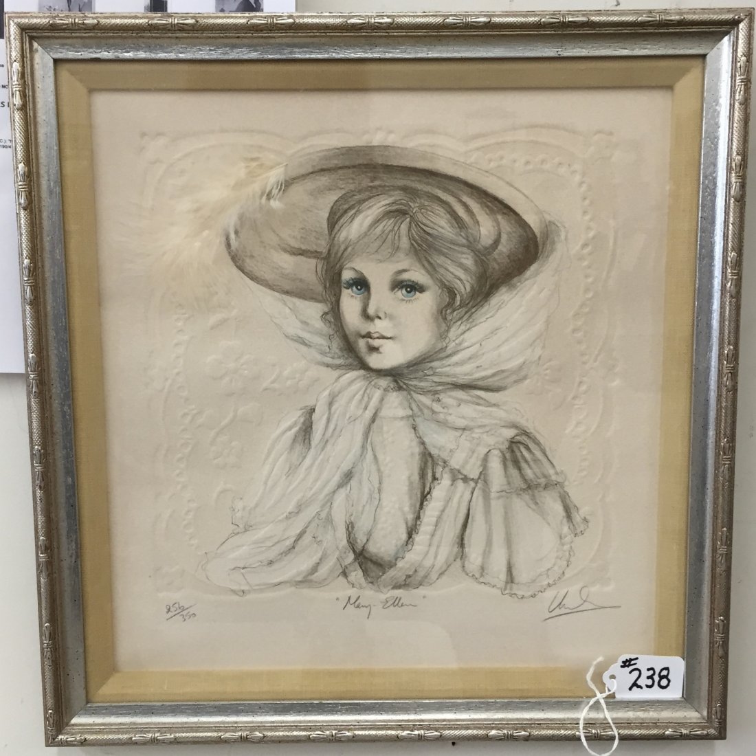 Hand Colored Engraving; Artist Signed, Mary Vickers,: Hand Colored Engraving; Artist Signed, Mary Vickers, Listed Artist; "Mary Ellen" #256/350. Auction Estimate: $50-100.