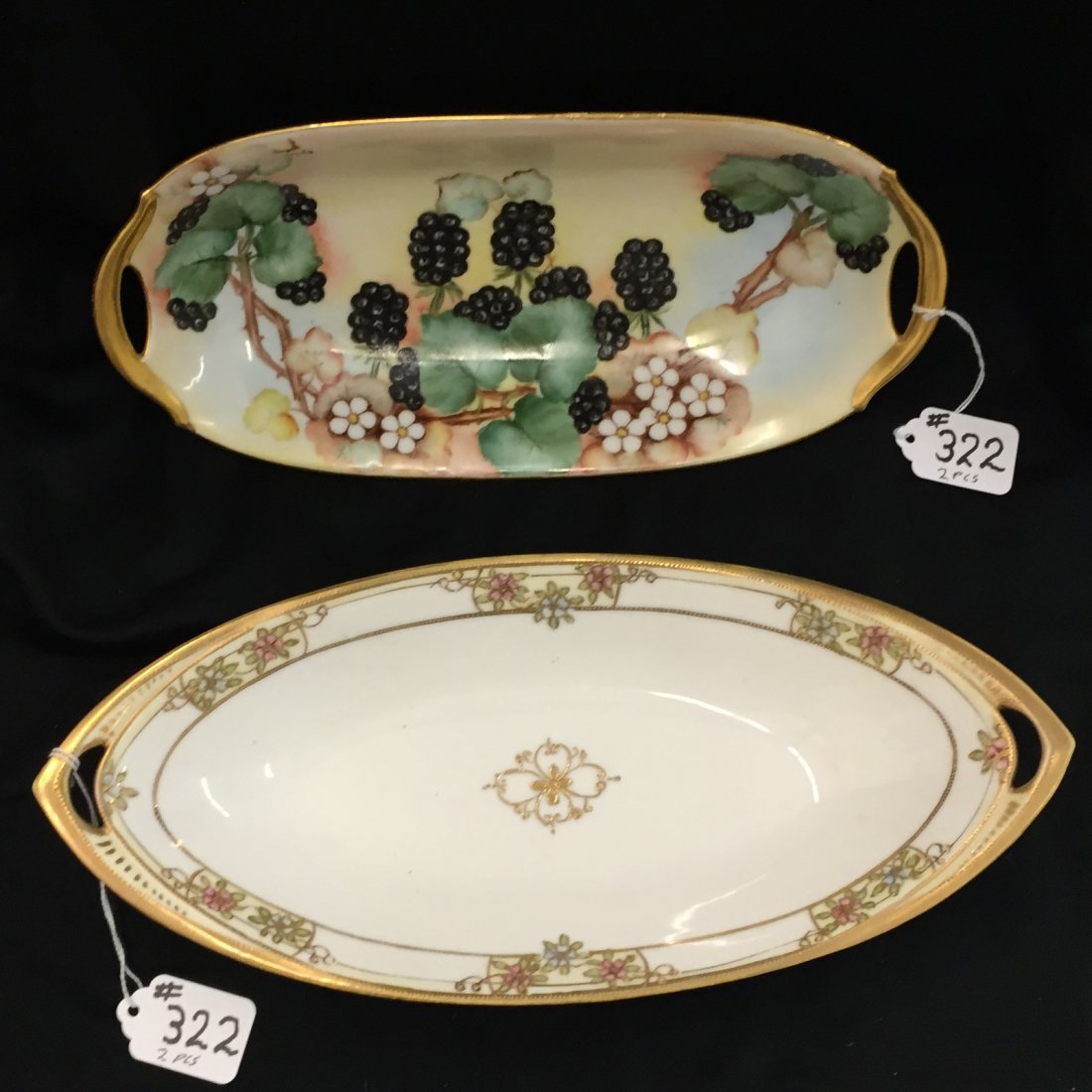 Two Hand painted Oval Celery Boats; Nippon & Bavarian.: Two Hand painted Oval Celery Boats; Nippon & Bavarian. Bavarian Is Artist Signed & Dated 1916. Auction Estimate: $50-100.
