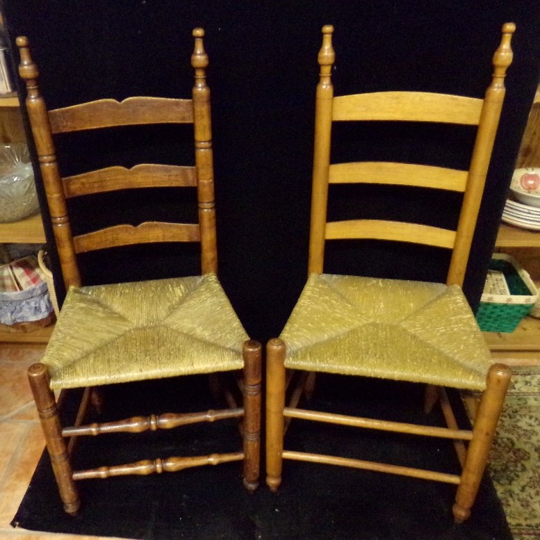 2 Shaker Style Ladder-Back Chairs w Rush Seats: 2 Ladder-Back Chairs with Rush Seats. Shaker style.