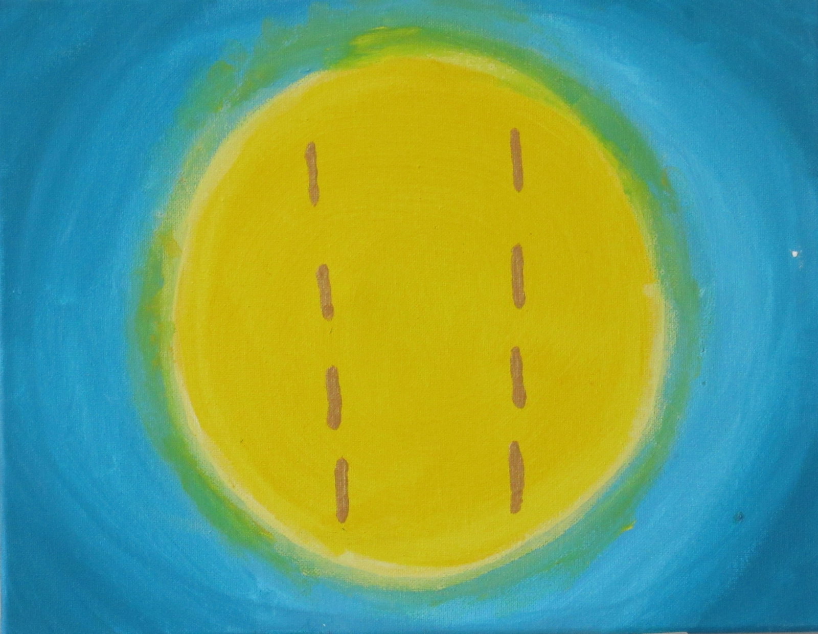 Èjì Ogbè (Qián): This painting represents Hexagram 1 of the I Ching, called The Creative (? - Qián), which corresponds to the Odù Èjì Ogbè (or Eji Ogbe) in the Yoruba tradition of Ifá.Against this radiant
