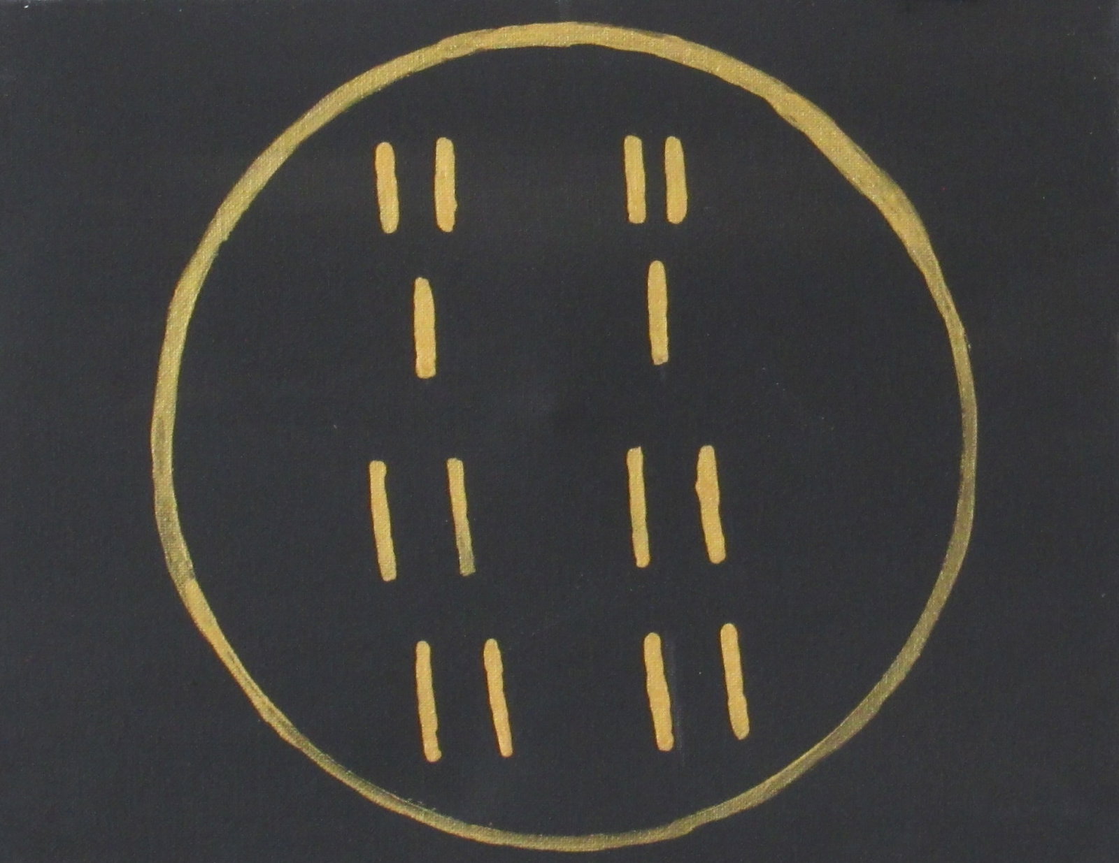 Òbàrà-Ìrosùn (- Zhun): This painting represents Hexagram 3 of the I Ching, called Difficulty at the Beginning / The Beginning (- Zhun), which corresponds to the Odù Òbàrà-Ìrosùn (a major combination), or to the