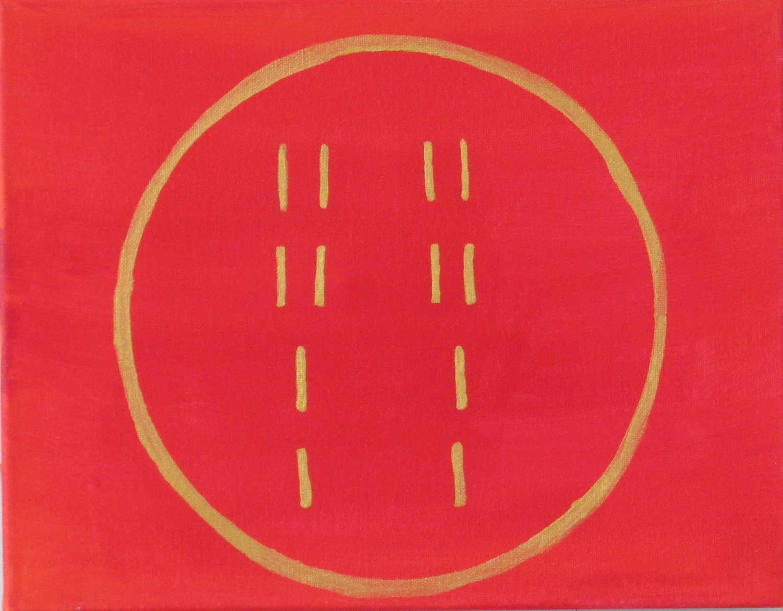 Ògúndá-Òbàrà (- Guan): This painting represents Hexagram 20 of the I Ching, called Contemplation / Viewing (? - Gu?n), which corresponds to the Odù Ògúndá-Òbàrà, or to the spiritual structure connected to the energy