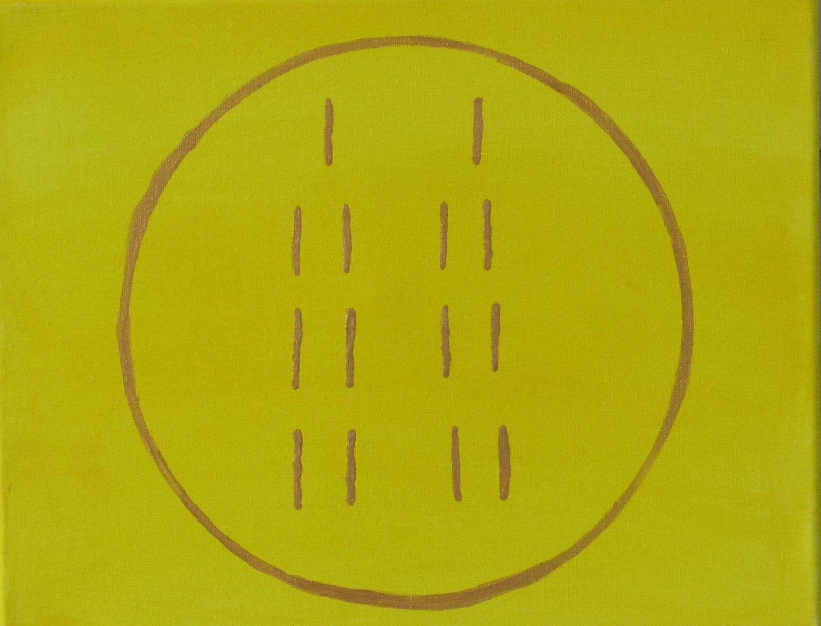 Ògúndá-Báregún ( Gòu): This painting represents Hexagram 44 of the I Ching, called Coming to Meet / Temptation (? - Gòu), which corresponds to the Odù Ògúndá-Báregún, or to the geomantic structure connected to the