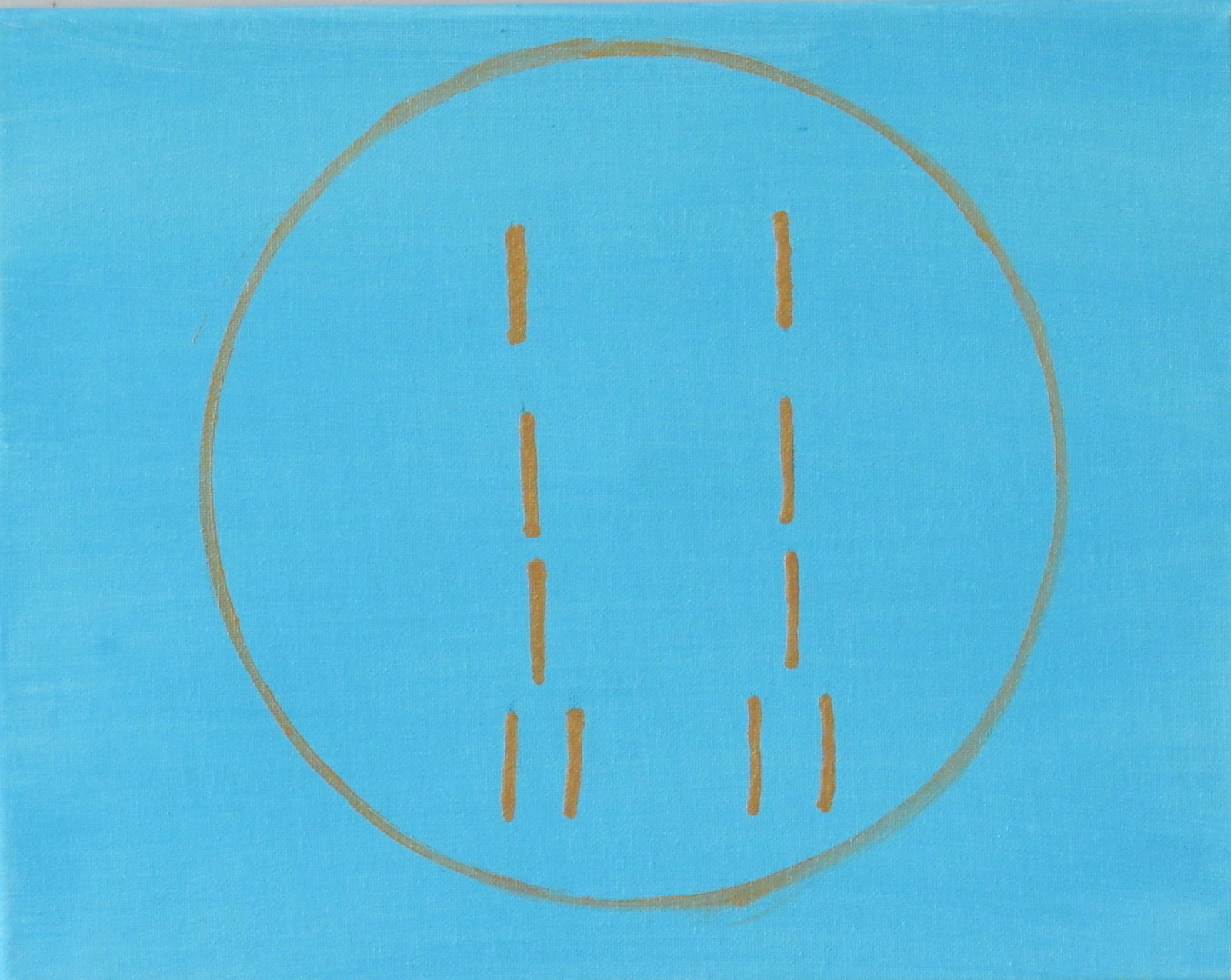 Òsá Méjì: This original acrylic painting is inspired by Osa Meji, one of the principal Odu of the Ifa divination tradition. The golden symbolic pattern is enclosed within a circular form and set against a