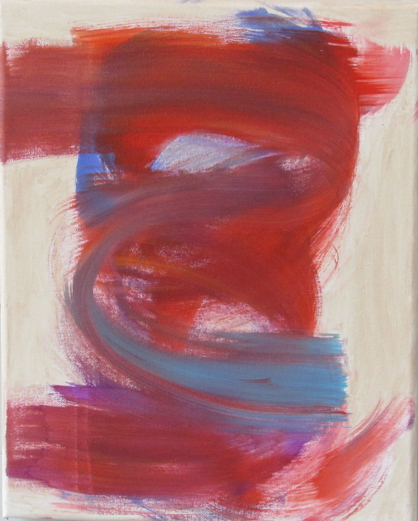 Crimson Passage: violet, and white. The sweeping curved movement through the center creates a sense of passage, transformation, and continuous energy. The visible brushwork and layered colors give the work a