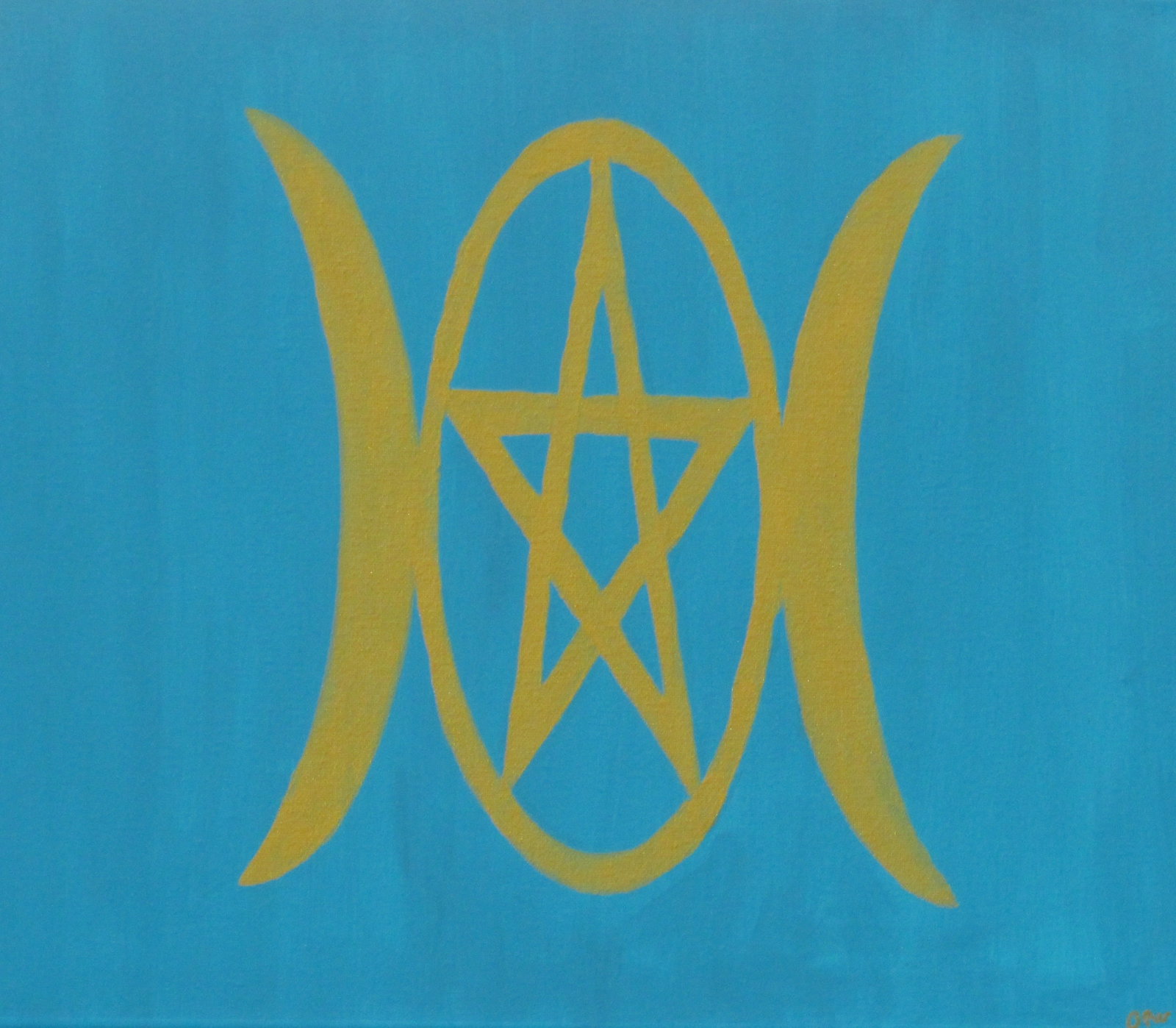 Triple Moon Pentagram: This mystical work celebrates the union of the divine and the cosmic universe. The pentagram-shaped vèvè—a symbol of spiritual protection—is combined here with the majestic image of the moon