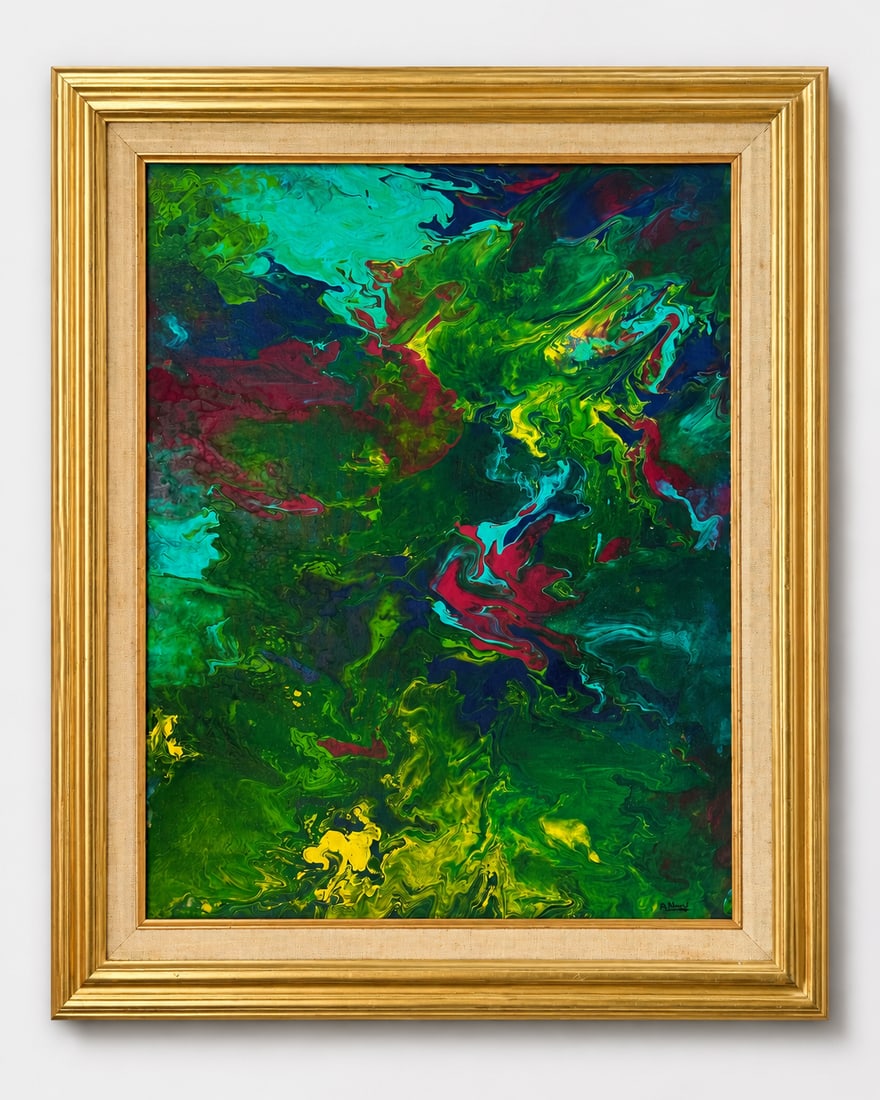 Garden of the Invisible: Garden of the Invisible is a vibrant composition in which green, turquoise, yellow, and touches of red seem to transform into a spiritual landscape in constant motion.The fluid forms suggest unseen pr