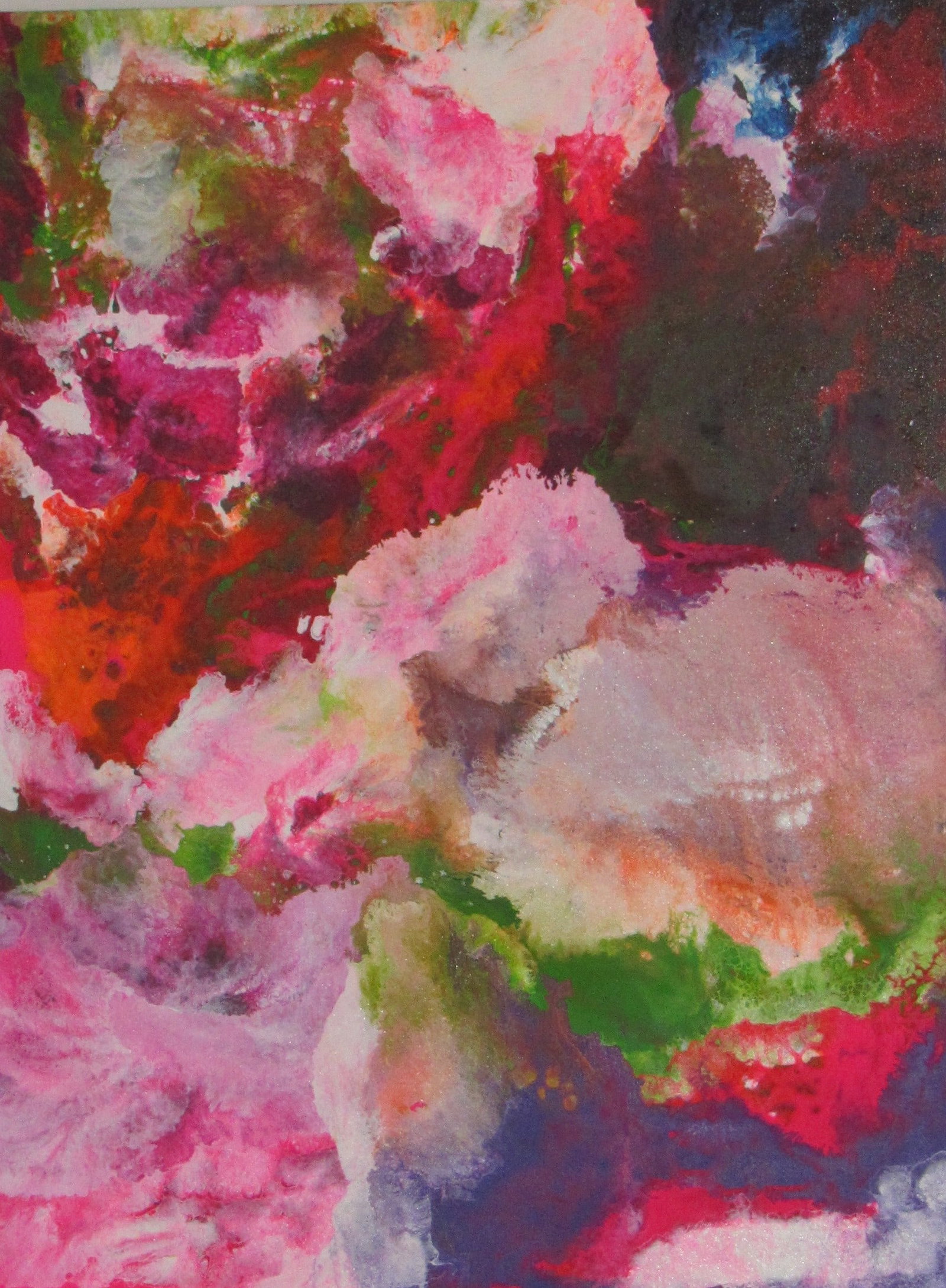 Crimson Garden: Crimson Garden evokes a sacred inner landscape where color, emotion, and spirit merge. The layers of pink, red, green, violet, and white suggest energies moving between the physical and spiritual