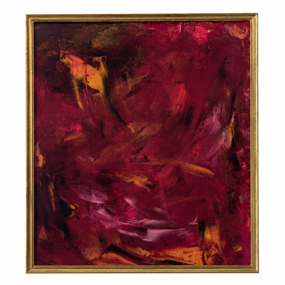 Mystic red: Mystic red is an intense abstract work dominated by deep red, burgundy, fuchsia, and touches of warm ochre. The composition evokes energy in motion, like a living flame moving through space with