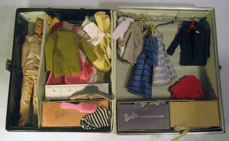 Vintage Barbie Doll Trunk With Vintage Ken Doll.