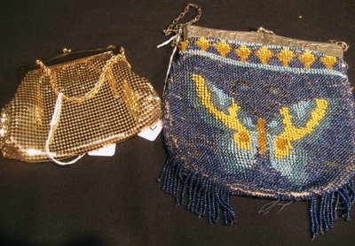 2 Purses - Whiting and Davis Gold Metal & Blue Beaded