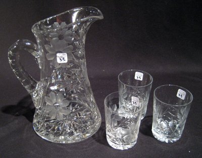 Cut & Etched Glass Water Set - Floral