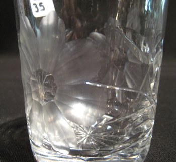Cut & Etched Glass Water Set - Floral - 3