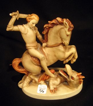 Goebel Hummel Figurine "Saint George" #55 Mark 3: Hummel figurine, "Saint George", #55, mark 3 - Measures 7" high. FYI......TMK-3 In 1960 the "Stylized Bee" was completed. This new trademark was a bee with sharp angular wings, the wing tips are paral
