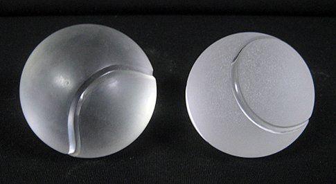 Pair Frosted to Clear Crystal/Glass Tennis Balls: Pair modern frosted to clear crystal tennis ball paper weights - measure 3" diameter - perfect for the tennis fanatic!!!