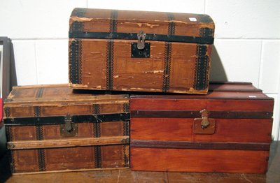 3 Antique Children's Miniature Camel Back Trunks: Three children's miniature camel back trunks.