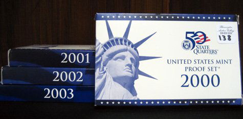 4 U.S. Mint Coin Proof Sets: Four U.S. Mint proof sets: 2000 through 2003 - all in original packaging....PLEASE SEE OUR OTHER COINS OFFERED IN THIS AUCTION