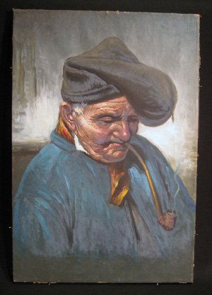 Signed & Framed Tito Pelliccioti oil on canvas: Framed oil on canvas, portrait of tavern man smoking pipe, signed lower right Tito (Tito Pelliccioti), 24.5" x 18" overall, image 19" x 13".