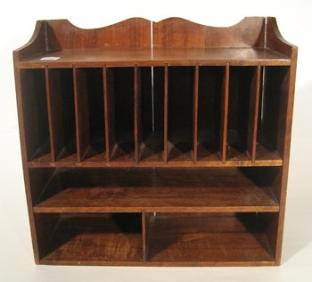 Small Walnut Letter Rack: Small walnut letter rack, 11" high, 11-1/4" wide.