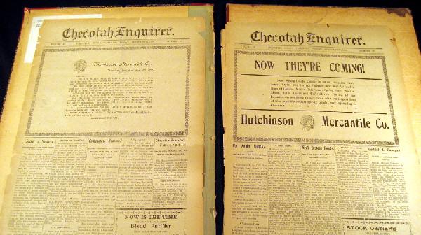 Fifteen Broad Sheets of the "Checotah Inquirer": Twelve 1905 and three 1906 broad sheets of the "Checotah Inquirer" Indian Territory Newspaper.