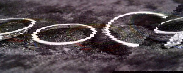 Men's and Women's Wedding Band Set: Complete men's and women's 14Kt white gold wedding set: men's band and ladies engagement ring set with approximately 1/10 ct diamond and ladies wedding band.