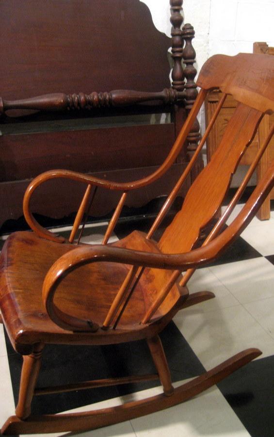 Primitive Pine Rocking Arm Chair w/Rolled Arms: Primitive pine rocking arm chair with rolled arms.