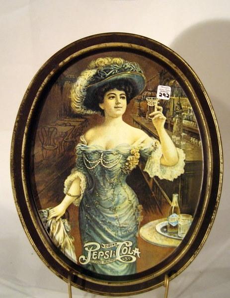 Vintage Pepsi-Cola Advertising Tray: Vintage Pepsi-Cola advertising tray, 14.5" x 11.5" overall - some paint damage.