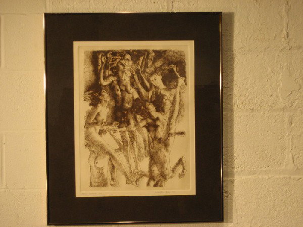 Framed Ltd Ed Lithograph "Seekers Two": Framed limited edition lithograph of women entitled "Seekers Two", signed in pencil Herbert Fink #26/250), 28" x 23.5" overall. Age: vintage.
