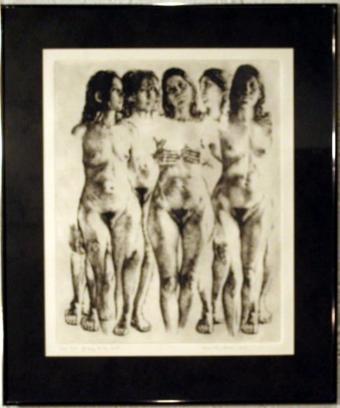 Framed Ltd Ed Lithograph "Gazing to the South": Framed limited edition lithograph of women entitled "Gazing to the South", signed in pencil Herbert Fink 1979 #3/30), 28" x 23.5" overall. Age: vintage.