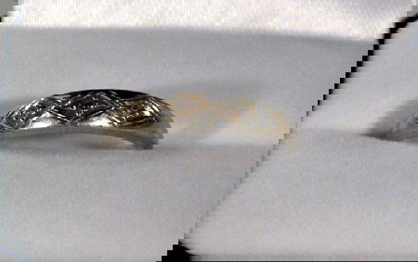 14Kt White Gold Wedding Band Set w/ 3 Small Diamonds: 14Kt White Gold Wedding Band Set with Three Small Diamonds, size 7.75 - Vintage