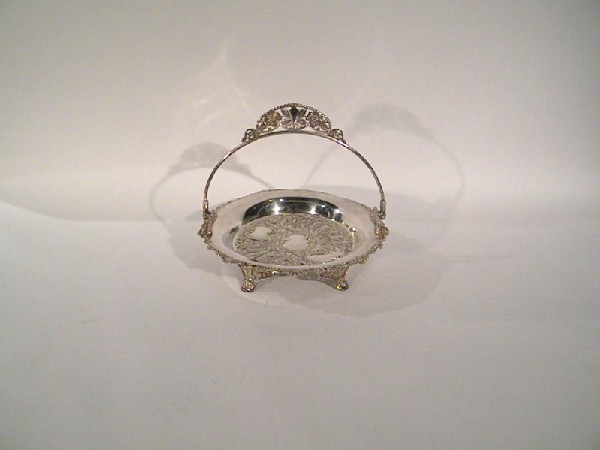 Pairpoint Quadruple Plate Basket Stand Dec. w/Flowers: Pairpoint Quadruple Plate Basket Stand Decorated with Flowers, 9" high, 10" diameter - Antique