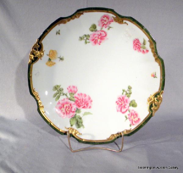T&V Limoges Hand Painted Porcelain Charger: T&V Limoges hand painted porcelain charger decorated with flowers and leaves 13.5" diameter - Antique.