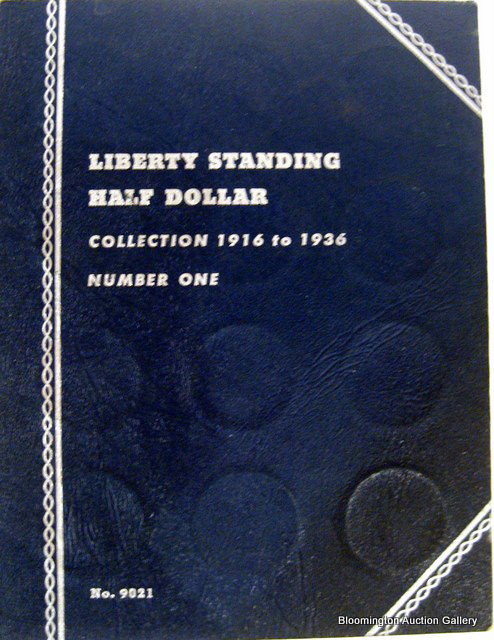 Whitman Liberty Standing 1/2 Dollar Book w/Coin 1916-36: Whitman Liberty Standing Half Dollar coin book containing 33 coins from 1916-1936. missing: 1919S and 1921D. ***PLEASE NOTE, EXPRESS SHIPPING AVAILABLE FOR THIS ITEM: For an additional handling fee of