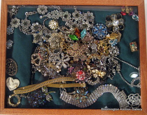 Designer Vintage Costume Jewelry Lot in disp. case: Collection of Designer Costume Jewelry in Glass Top Display Case - vintage ***PLEASE NOTE, EXPRESS SHIPPING AVAILABLE FOR THIS ITEM: For an additional handling fee of $15.00, this item will be shipped