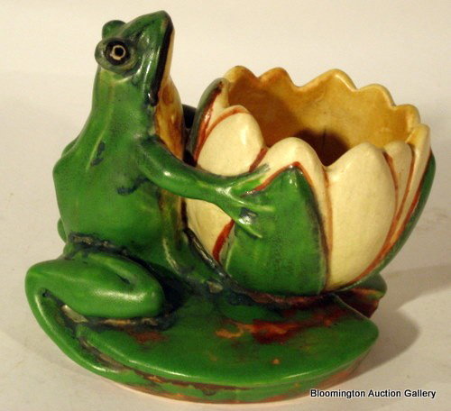 Weller Art Pottery Frog & Water Lilly Planter, Antique: Weller Art Pottery Frog & Water Lilly Planter, Antique - 4"h ***PLEASE NOTE, EXPRESS SHIPPING AVAILABLE FOR THIS ITEM: For an additional handling fee of $15.00, this item will be shipped within 48 bus
