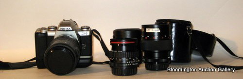 Pentax ZX-5 Autofocus Camera w/3 Lenses: 55mm, 35mm, 28: Pentax ZX-5 Autofocus Camera with 55mm f/2.8 Elicar V-HQ Macrolens, 35mm 1:2 SMC Pentax-A Lens, and 28-105mm AF 1:4-5.6 Pentax Lens ***PLEASE NOTE, EXPRESS SHIPPING AVAILABLE FOR THIS ITEM: For an add