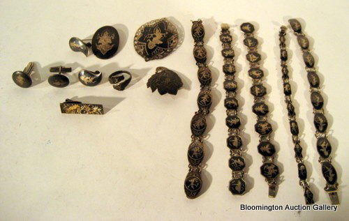 Sterling Silver Siam Jewelry - bracelets, pins, etc.: Sterling silver Siam jewelry: five link bracelets, three pins, tie clip, cuff links, ring and earrings - Vintage ***PLEASE NOTE, EXPRESS SHIPPING AVAILABLE FOR THIS ITEM: For an additional handling fe