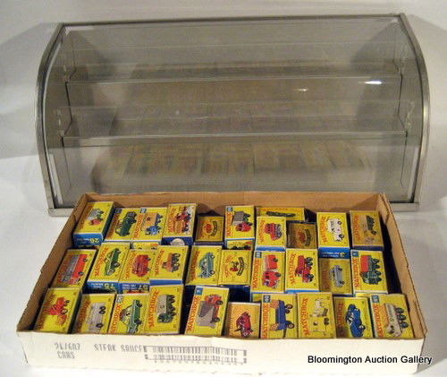 31 Lesney Matchbox Cars O/B w/ Display Case: 31 Lesney matchbox Cars in Original Box with Display Case, 9.5" high, 22" wide. ***PLEASE NOTE, EXPRESS SHIPPING AVAILABLE FOR THIS ITEM: For an additional handling fee of $15.00, this item will be sh