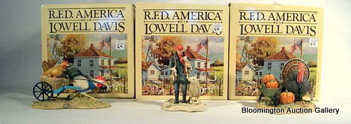 3 Lowell Davis Figurines - Great American Chicken Race: 3 Lowell Davis Figurines - Great American Chicken Race, Born on a Starry Night, & Cock of the Walk - w/Original Box. Animal Figurines