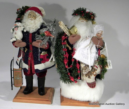 2 Lynn Haney Santas - Santa of the Christmas Cottage...: 2 Lynn Haney Santas - Santa of the Christmas Cottage, Let it Snow Let it Snow - 17.5", 18"
