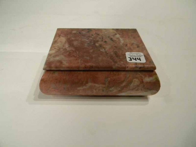 Carved Alabaster Lidded Box: Carved Alabaster Hinged Lidded Box, 2" high, 5" wide, 4" deep