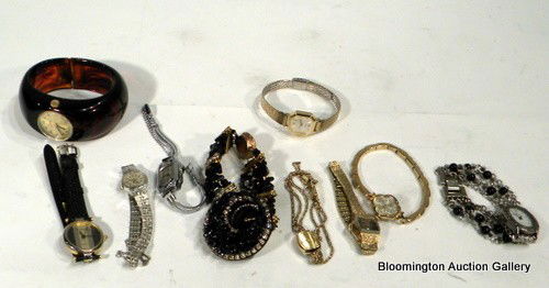 10 Ladies Wrist Watches: Bulova, etc: 10 Ladies wrist watches: 2 Bulova, 2 Seiko, Wittnauer, Chateau, Quemax, Cardini, Milex, & Ontime